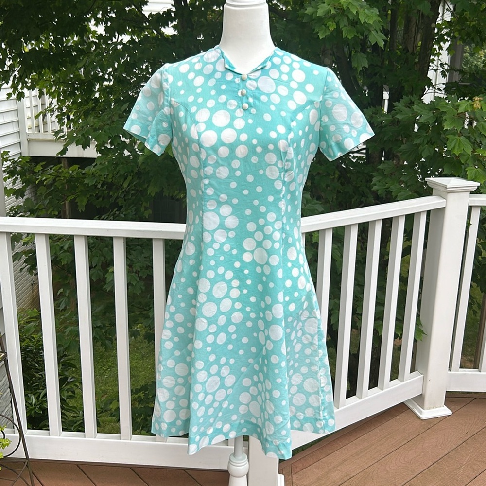 Vintage 1960s Holly Hill by Levin & Co Dress. Blue with white polka dots